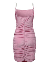 Women's Bodycon Mini Dress Pink Light Green Sleeveless Pure Color Backless Ruched Spring Summer cold shoulder Personalized Stylish Hot Party Slim